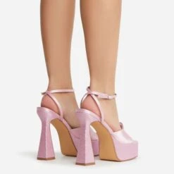 EGO Sparkling Diamante Detail Square Peep Toe Platform Flared Block Heel In Pink Satin -EGO Sales 22 09 22 fwbags1967 copy