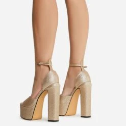 EGO Hand-Picked Open Peep Toe Extreme Platform Block Heel In Gold Glitter -EGO Sales 22 09 22 fwbags1986 copy