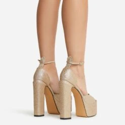 EGO Hand-Picked Open Peep Toe Extreme Platform Block Heel In Gold Glitter -EGO Sales 22 09 22 fwbags1987 copy