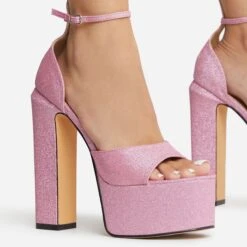 EGO Hand-Picked Open Peep Toe Extreme Platform Block Heel In Pink Glitter -EGO Sales 22 09 22 fwbags1989 copy