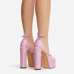 EGO Hand-Picked Open Peep Toe Extreme Platform Block Heel In Pink Glitter -EGO Sales 22 09 22 fwbags1991 copy