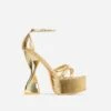 EGO Sweetner Strappy Open Toe Platform Twisted Statement Heel In Gold Metallic Croc Print Faux Leather -EGO Sales 2261 blk12989