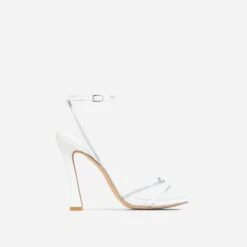EGO Certified Silver Metallic Detail Square Toe Flared Block Heel In White Faux Leather -EGO Sales 2261 blk12994