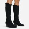 EGO Magnum Pointed Toe Block Heel Knee High Long Western Cowboy Boot In Black Faux Suede -EGO Sales 2261 blk15972