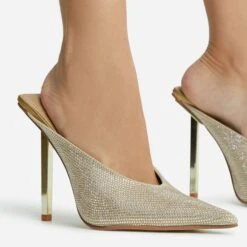 EGO All-That-Jazz Pointed Toe Metallic Stiletto Heel Mule In Gold Diamante -EGO Sales 2261 blk16162 copy
