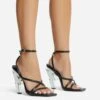 EGO Cadence Strappy Square Toe Metallic Lighting Bolt Statement Heel In Black Faux Leather -EGO Sales 2261 blk16169 copy