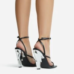 EGO Cadence Strappy Square Toe Metallic Lighting Bolt Statement Heel In Black Faux Leather -EGO Sales 2261 blk16173 copy