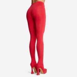 EGO Hypnosis Closed Square Toe Platform Flared Block Heel Long Legging Boot In Red Lycra -EGO Sales 2261 blk16193 copy