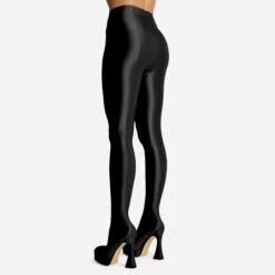 EGO Hypnosis Closed Square Toe Platform Flared Block Heel Long Legging Boot In Black Lycra -EGO Sales 2261 blk16196 copy 1