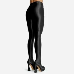 EGO Hypnosis Closed Square Toe Platform Flared Block Heel Long Legging Boot In Black Lycra -EGO Sales 2261 blk16197 copy 1