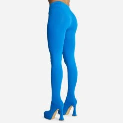 EGO Hypnosis Closed Square Toe Platform Flared Block Heel Long Legging Boot In Blue Lycra -EGO Sales 2261 blk16200 copy
