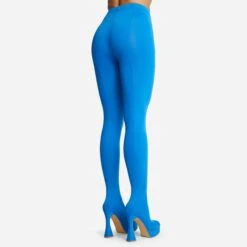 EGO Hypnosis Closed Square Toe Platform Flared Block Heel Long Legging Boot In Blue Lycra -EGO Sales 2261 blk16201 copy