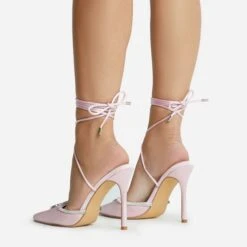EGO All-Good Lace Up Diamante Detail Pointed Toe Stiletto Heel In Light Pink Satin -EGO Sales 2261 blk16208 copy