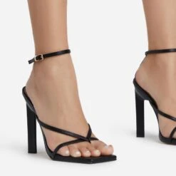 EGO Enlighten Criss Cross Square Toe Sculptured Block Heel In Black Faux Leather -EGO Sales 24 02 227093