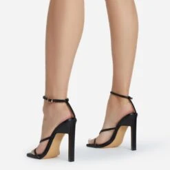 EGO Enlighten Criss Cross Square Toe Sculptured Block Heel In Black Faux Leather -EGO Sales 24 02 227095