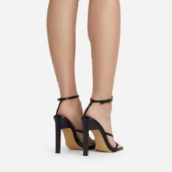 EGO Enlighten Criss Cross Square Toe Sculptured Block Heel In Black Faux Leather -EGO Sales 24 02 227096