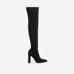 EGO Only-Fans Block Heel Over The Knee Thigh High Long Sock Boot In Black Ribbed Knit -EGO Sales 24 11 200058 1