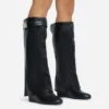 EGO Emile Buckle Detail Wedge Heel Knee High Long Boot In Black Faux Leather 1 EGO Emile Buckle Detail Wedge Heel Knee High Long Boot In Black Faux Leather -EGO Sales 28 10 22 fw20264 copy
