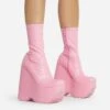EGO Hellsing Square Toe Chunky Platform Wedge Ankle Sock Boot In Pink Faux Leather -EGO Sales 28 10 22 fw20340 copy