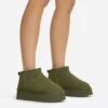 EGO Pumpkin Platform Sole Faux Fur Lining Ultra Mini Ankle Boot In Khaki Faux Suede -EGO Sales 28 10 22 fw20376 sq