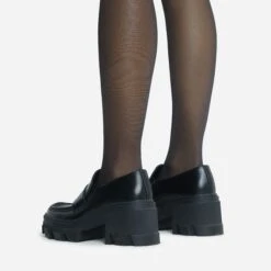 EGO Great-Cause Chunky Sole Slip On Flat Loafer In Black Faux Leather -EGO Sales 28 10 22 fw20415 copy