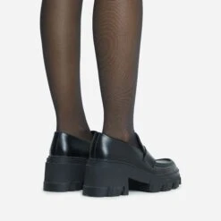 EGO Great-Cause Chunky Sole Slip On Flat Loafer In Black Faux Leather -EGO Sales 28 10 22 fw20416 copy