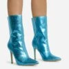 EGO Attention-Seeker Pointed Toe Stiletto Heel Ankle Boot In Blue Metallic Croc Print Faux Leather -EGO Sales 28 10 22 fw20513 sq