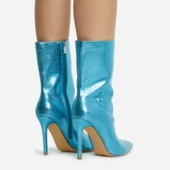 EGO Attention-Seeker Pointed Toe Stiletto Heel Ankle Boot In Blue Metallic Croc Print Faux Leather 10 EGO Attention-Seeker Pointed Toe Stiletto Heel Ankle Boot In Blue Metallic Croc Print Faux Leather -EGO Sales 28 10 22 fw20517 sq