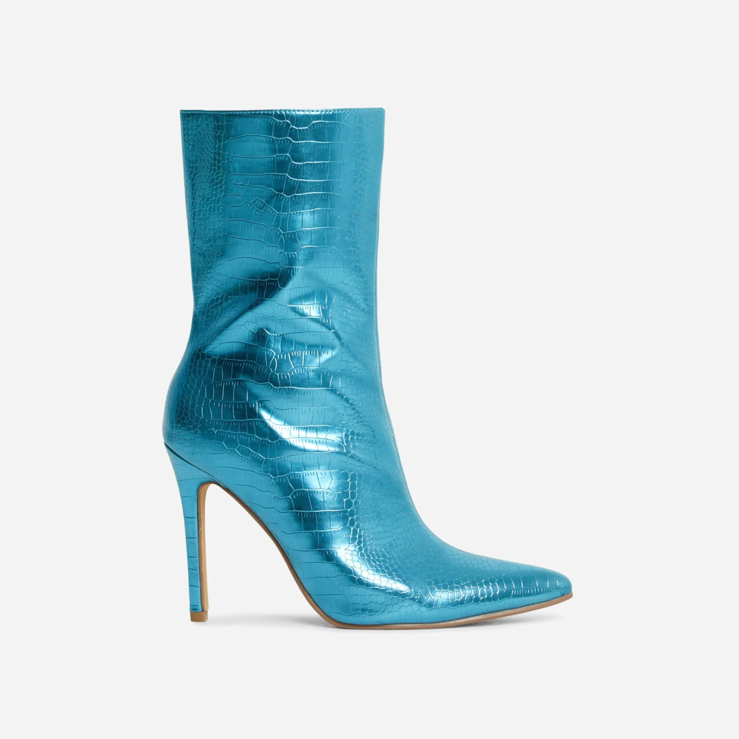 EGO Attention-Seeker Pointed Toe Stiletto Heel Ankle Boot In Blue Metallic Croc Print Faux Leather 7 EGO Attention-Seeker Pointed Toe Stiletto Heel Ankle Boot In Blue Metallic Croc Print Faux Leather - Image 5