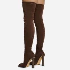 EGO Mamba Round Block Heel Over The Knee Thigh High Long Boot In Brown Faux Suede -EGO Sales 28 10 22 fw23572 sq