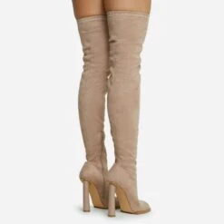 EGO Mamba Round Block Heel Over The Knee Thigh High Long Boot In Nude Faux Suede -EGO Sales 28 10 22 fw23579 sq