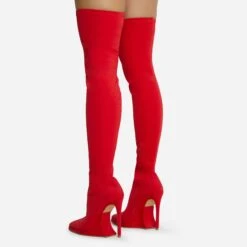 EGO Scream Pointed Toe Statement Platform Stiletto Heel Over The Knee Thigh High Long Boot In Red Lycra 10 EGO Scream Pointed Toe Statement Platform Stiletto Heel Over The Knee Thigh High Long Boot In Red Lycra -EGO Sales 28 10 22 fw23590 sq