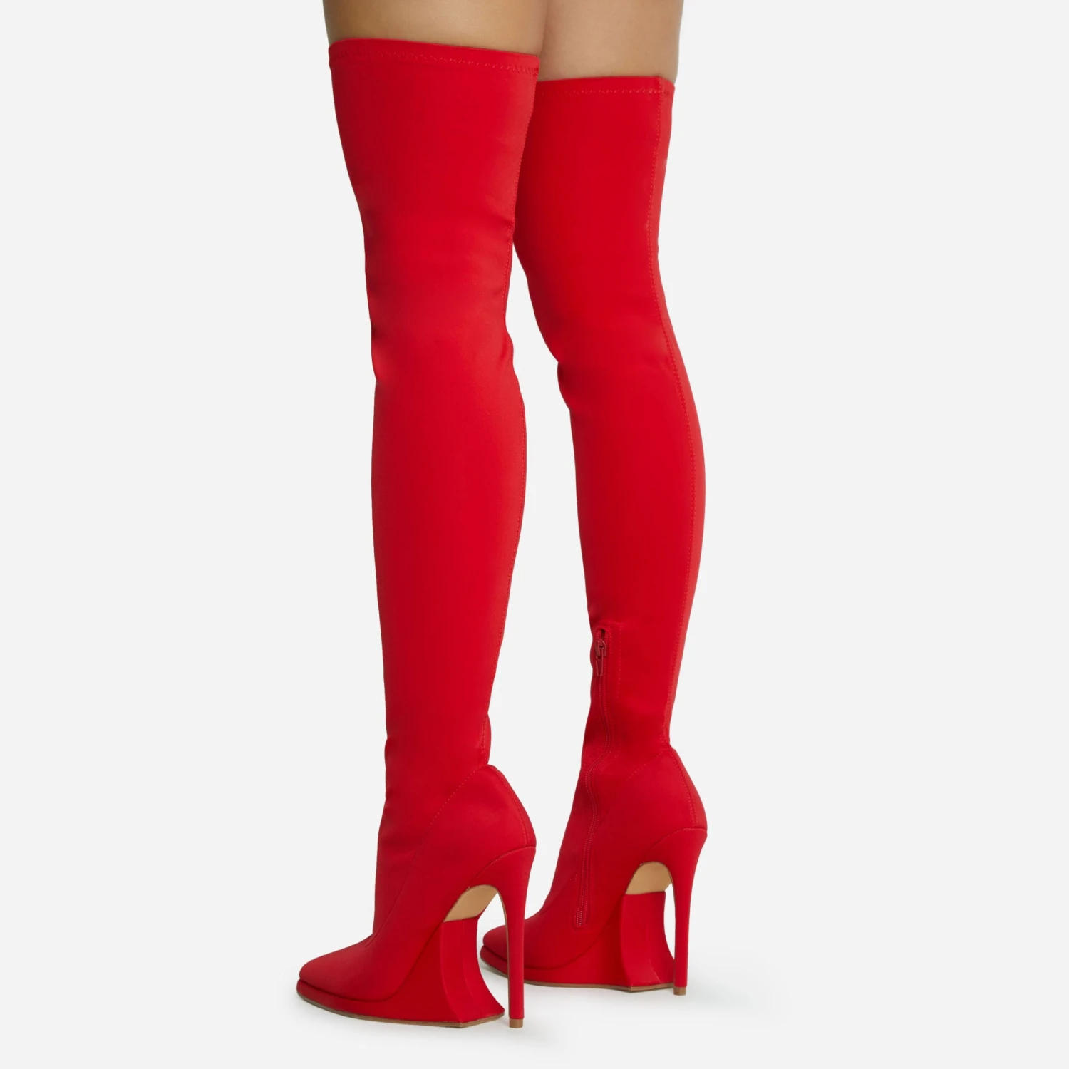 EGO Scream Pointed Toe Statement Platform Stiletto Heel Over The Knee Thigh High Long Boot In Red Lycra 5 EGO Scream Pointed Toe Statement Platform Stiletto Heel Over The Knee Thigh High Long Boot In Red Lycra - Image 3