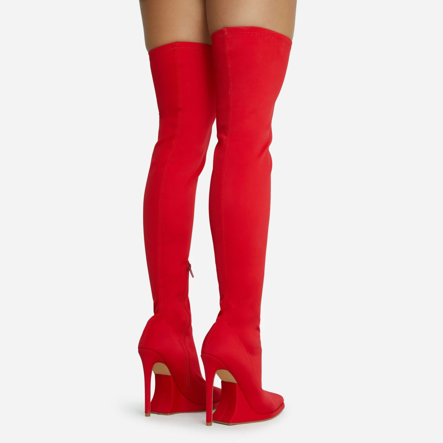 EGO Scream Pointed Toe Statement Platform Stiletto Heel Over The Knee Thigh High Long Boot In Red Lycra 6 EGO Scream Pointed Toe Statement Platform Stiletto Heel Over The Knee Thigh High Long Boot In Red Lycra - Image 4