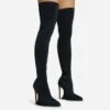 EGO Scream Pointed Toe Statement Platform Stiletto Heel Over The Knee Thigh High Long Boot In Black Lycra -EGO Sales 28 10 22 fw23593 sq