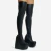 EGO Alucard Square Toe Chunky Platform Wedge Over The Knee Thigh High Sock Boot In Black Faux Leather -EGO Sales 28 10 22 fw23600 sq