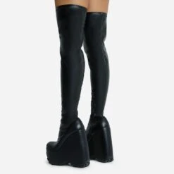 EGO Alucard Square Toe Chunky Platform Wedge Over The Knee Thigh High Sock Boot In Black Faux Leather 9 EGO Alucard Square Toe Chunky Platform Wedge Over The Knee Thigh High Sock Boot In Black Faux Leather -EGO Sales 28 10 22 fw23603 sq