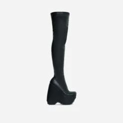 EGO Alucard Square Toe Chunky Platform Wedge Over The Knee Thigh High Sock Boot In Black Faux Leather 11 EGO Alucard Square Toe Chunky Platform Wedge Over The Knee Thigh High Sock Boot In Black Faux Leather -EGO Sales 28 10 22 fw23605 sq