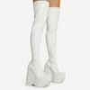 EGO Alucard Square Toe Chunky Platform Wedge Over The Knee Thigh High Sock Boot In Cream Faux Leather -EGO Sales 28 10 22 fw23618 sq