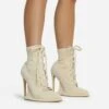 EGO Porto-Bonito Lace Up Pointed Toe Statement Platform Stiletto Heel Ankle Boot In Cream Faux Suede -EGO Sales 28 10 22 fw23635 sqv2