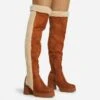EGO Top-Tier Faux Shearling Detail Over The Knee Thigh High Long Boot In Tan Brown Faux Suede -EGO Sales 28 10 22 fw23646 sq