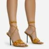 EGO Tribute-To Lace Up Open Square Toe Stiletto Heel In Mustard Velvet -EGO Sales 28 10 22 fw23728 sq
