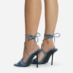 EGO Tribute-To Lace Up Open Square Toe Stiletto Heel In Blue Velvet -EGO Sales 28 10 22 fw23736 sq
