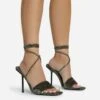 EGO Tribute-To Lace Up Open Square Toe Stiletto Heel In Khaki Green Velvet -EGO Sales 28 10 22 fw23738 sq