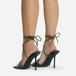 EGO Tribute-To Lace Up Open Square Toe Stiletto Heel In Khaki Green Velvet -EGO Sales 28 10 22 fw23741 sq