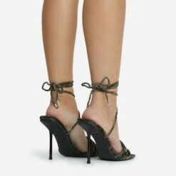 EGO Tribute-To Lace Up Open Square Toe Stiletto Heel In Khaki Green Velvet -EGO Sales 28 10 22 fw23742 sq