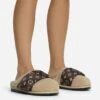 EGO Pillow-Talk Printed Velcro Strap Closed Toe Slip-On Flat Mule In Nude Faux Shearling -EGO Sales 28 10 22 fw23817 sq 1