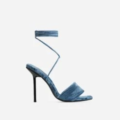 EGO Tribute-To Lace Up Open Square Toe Stiletto Heel In Blue Velvet -EGO Sales 28 10 22 fw24008 sq