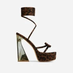 EGO Driving-Me-Crazy Lace Up Bow Detail Platform Metallic Flared Block Heel In Leopard Print Faux Suede -EGO Sales 28 10 22 fw24015 sq