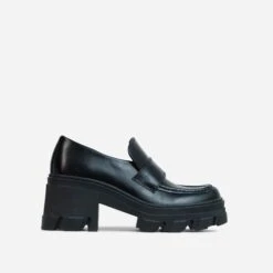 EGO Great-Cause Chunky Sole Slip On Flat Loafer In Black Faux Leather -EGO Sales 28 10 22 fw24027 sq